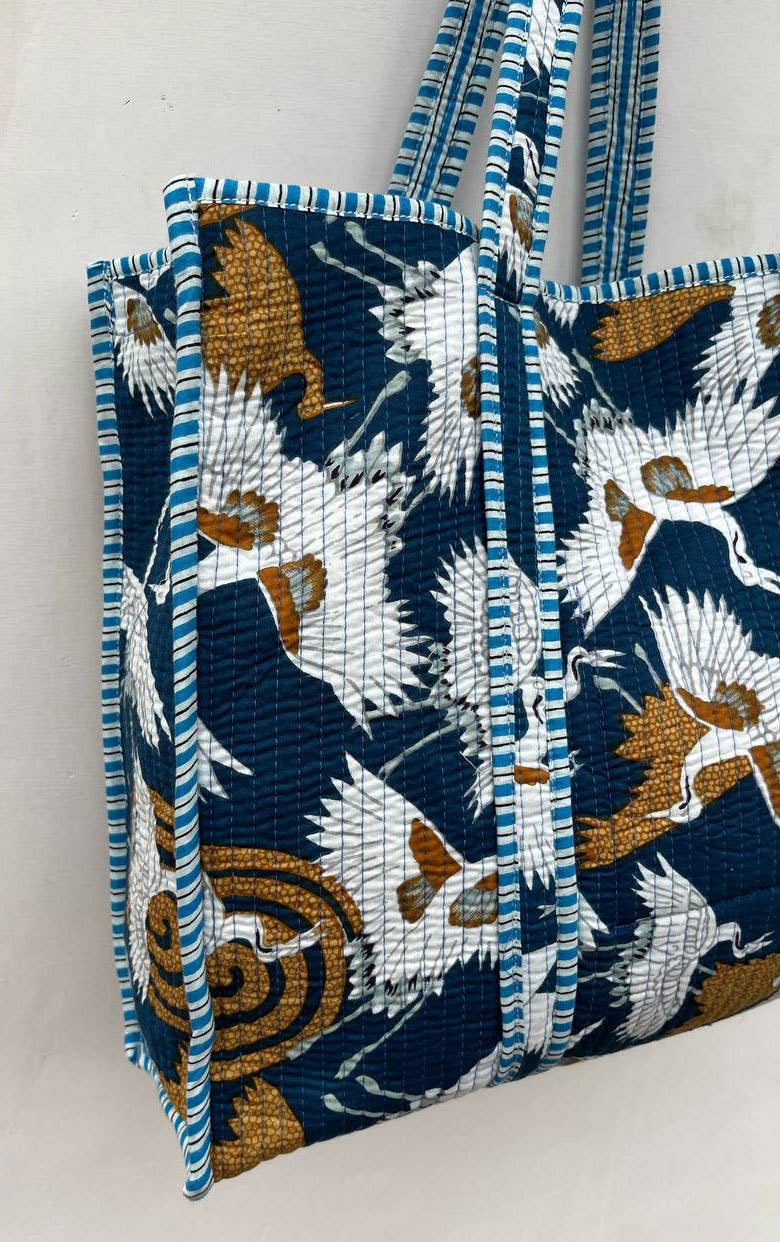 Large Market Bag Block Printed Cotton Quilted Women Tote Bag
