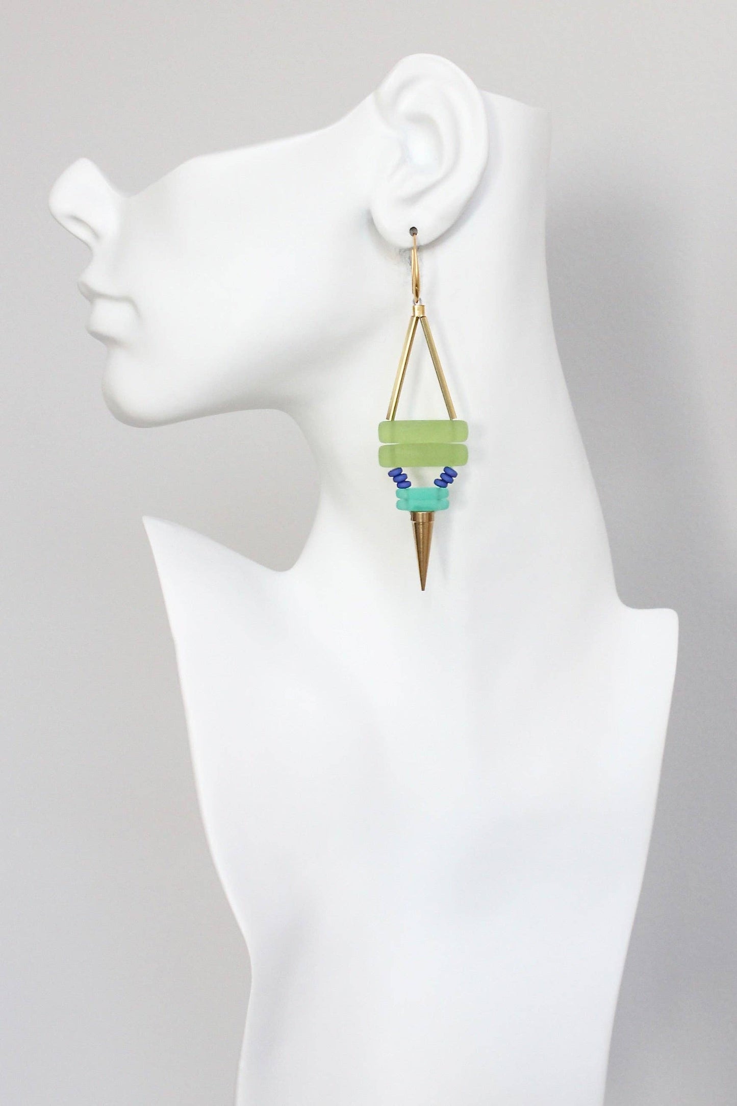 KYLE77 green and cobalt spike earrings