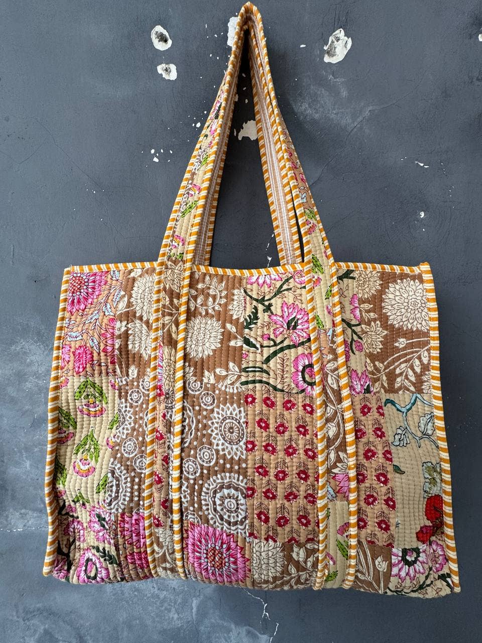 Grocery Shopping Bag Cotton Bag Floral Printed Patchwork Bag