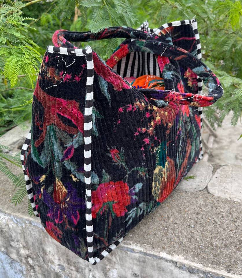 Bird Printed Velvet Cotton Bag Tote Bag Travel Bag For Women