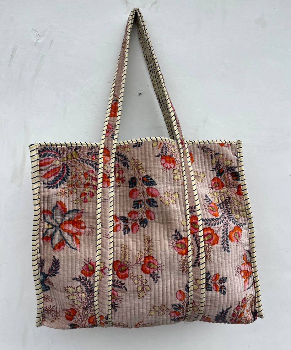 Party Wear Block Printed Bag Velvet Quilted Handmade Indian
