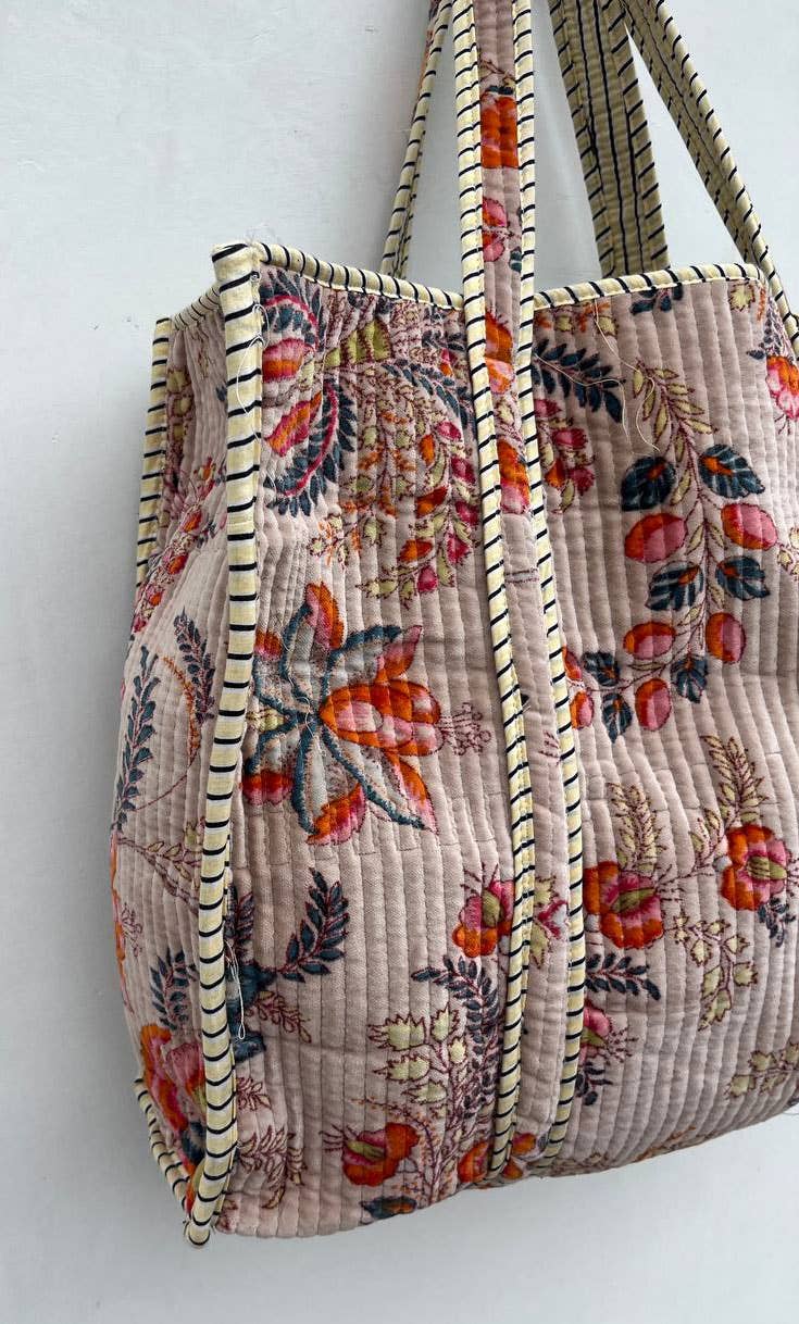 Party Wear Block Printed Bag Velvet Quilted Handmade Indian