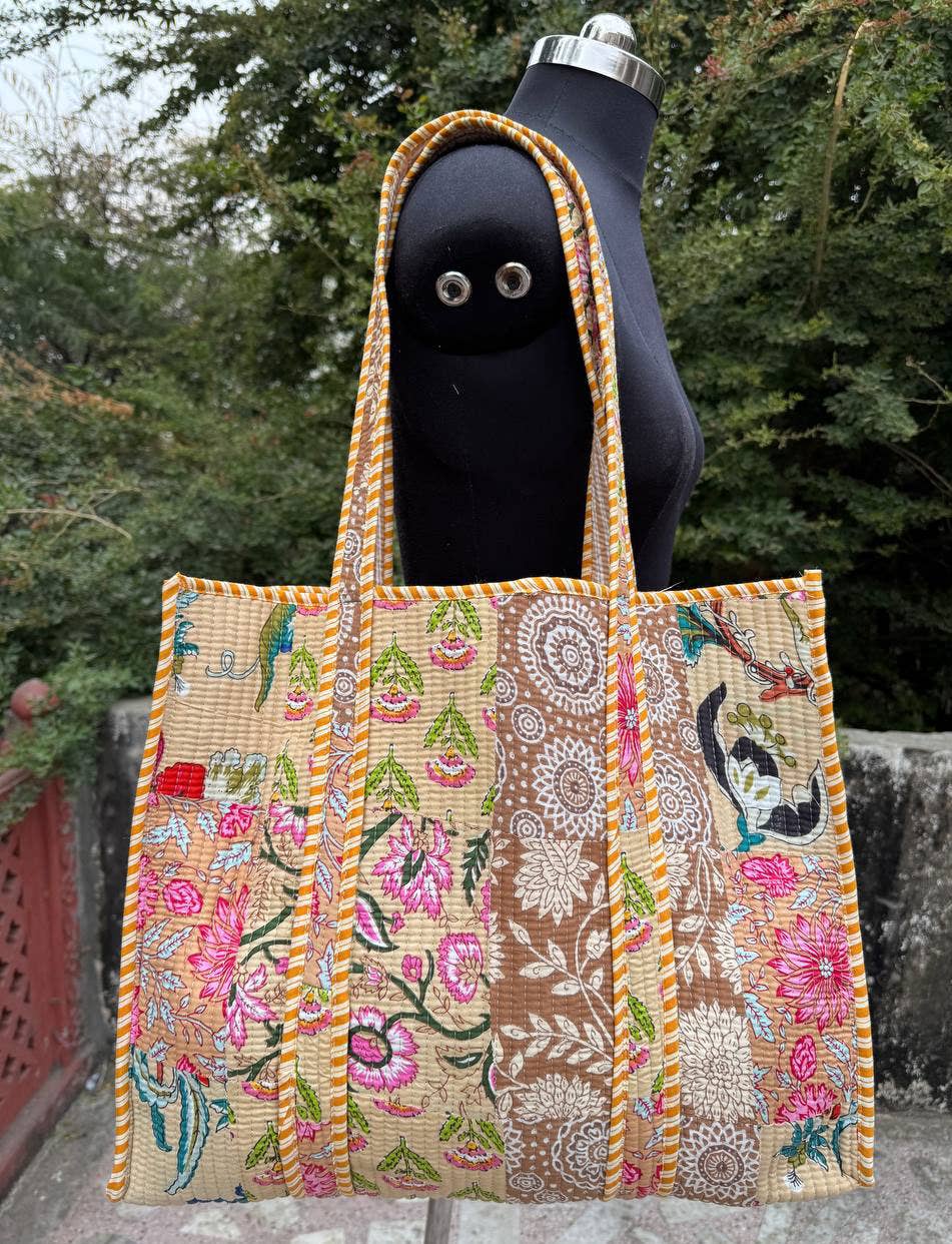 Grocery Shopping Bag Cotton Bag Floral Printed Patchwork Bag