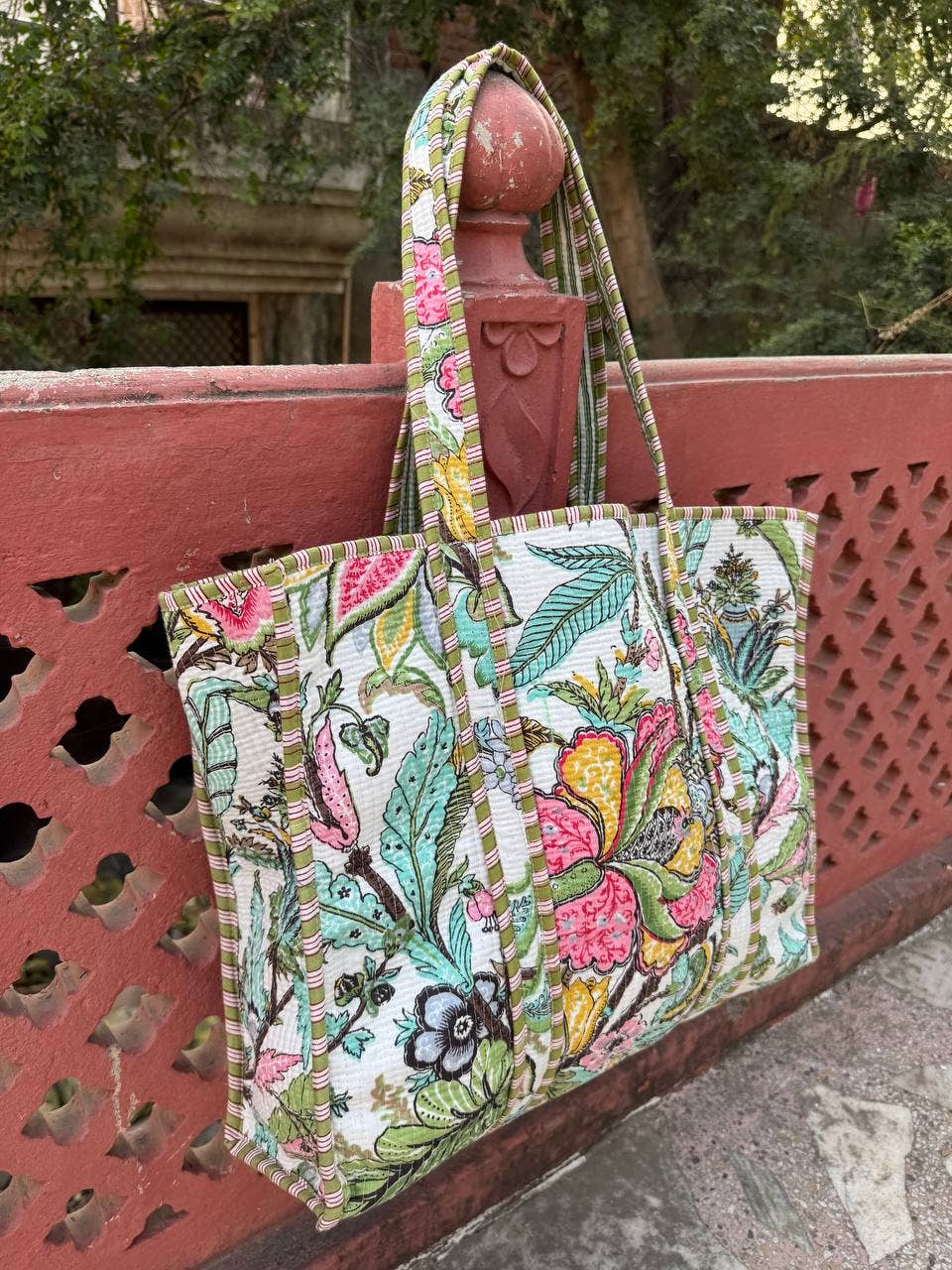 Girls Bag Quilted Shoulder Bag Cotton Bag Floral Printed Bag