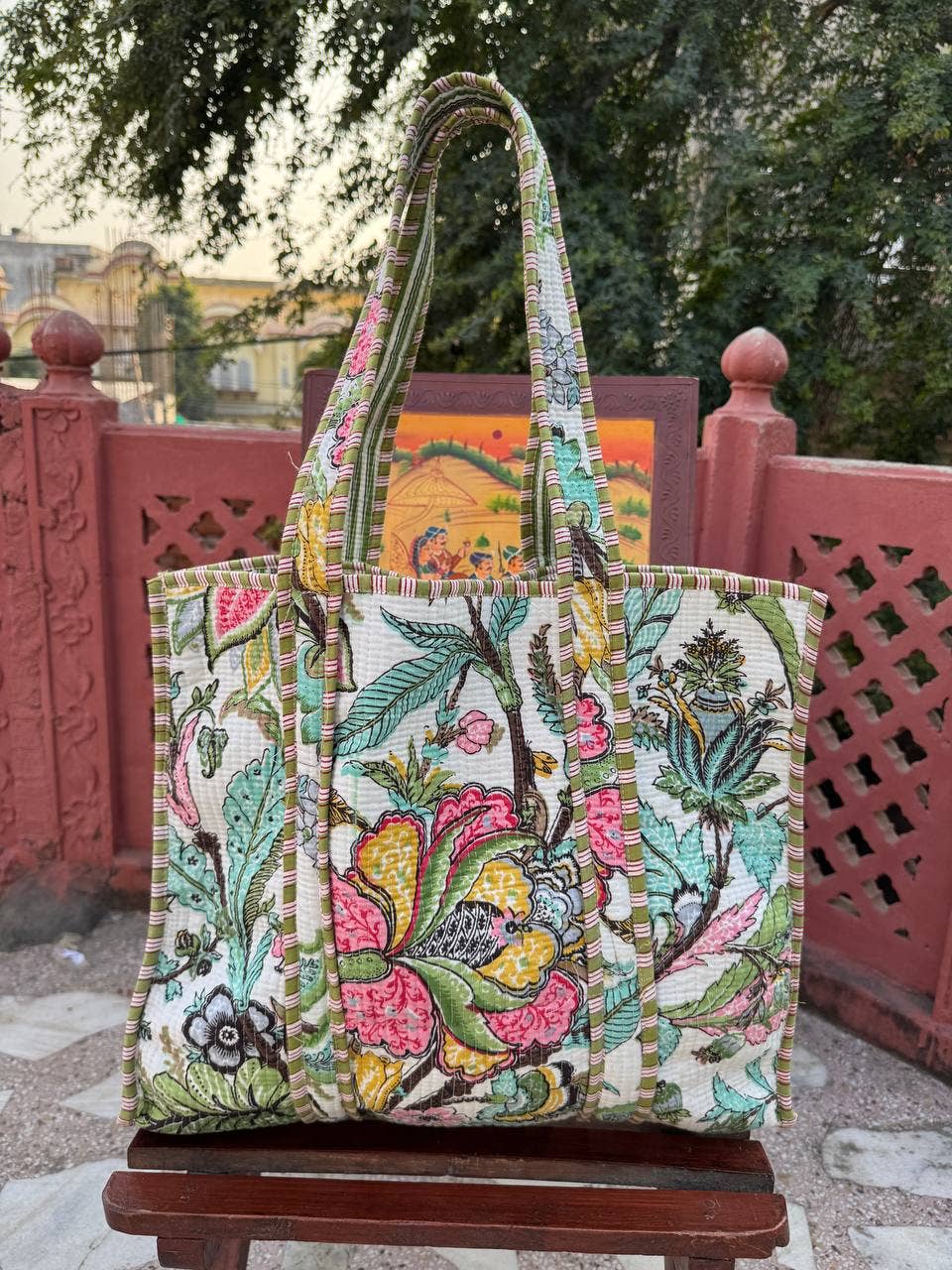 Girls Bag Quilted Shoulder Bag Cotton Bag Floral Printed Bag