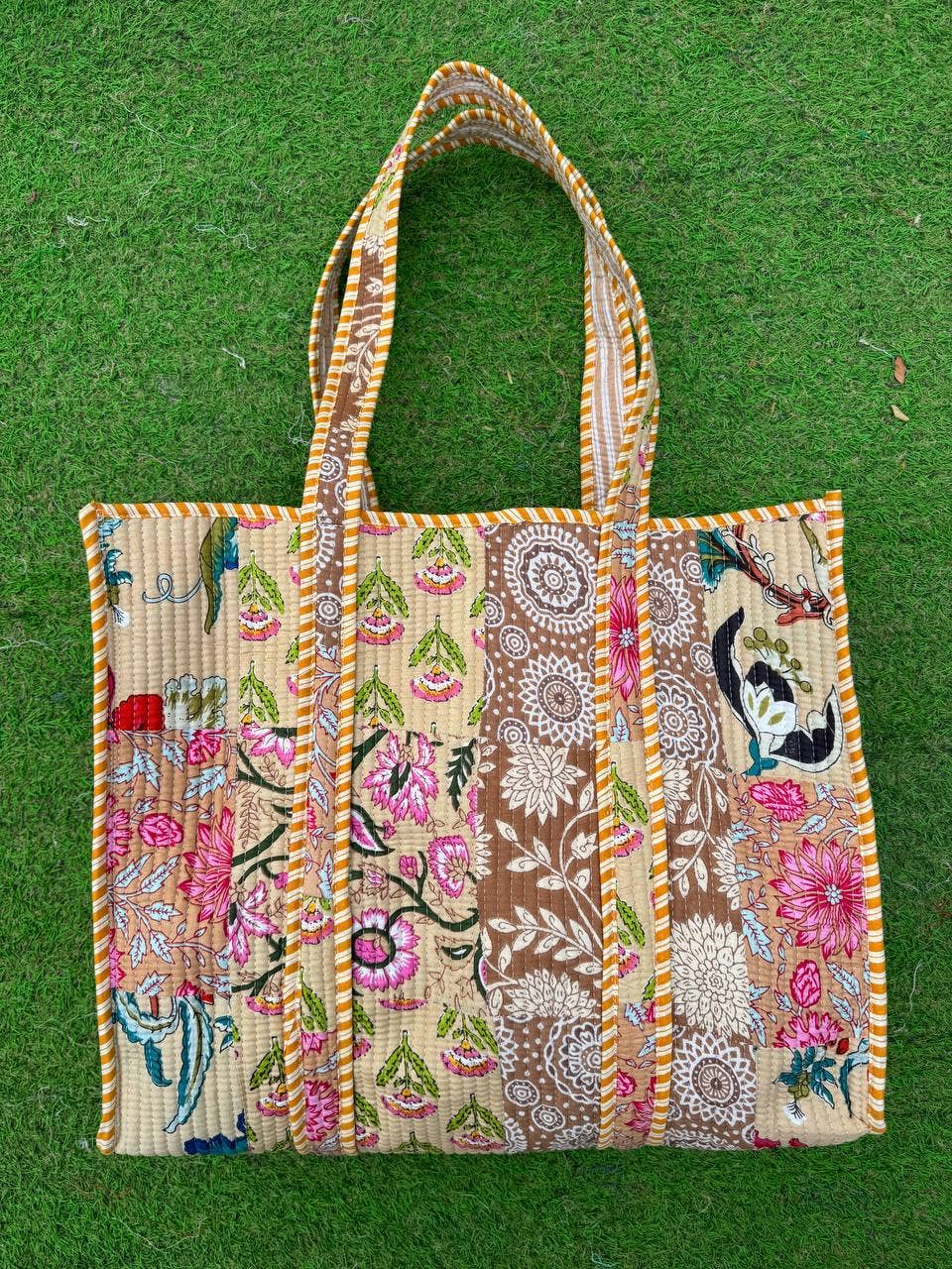 Grocery Shopping Bag Cotton Bag Floral Printed Patchwork Bag