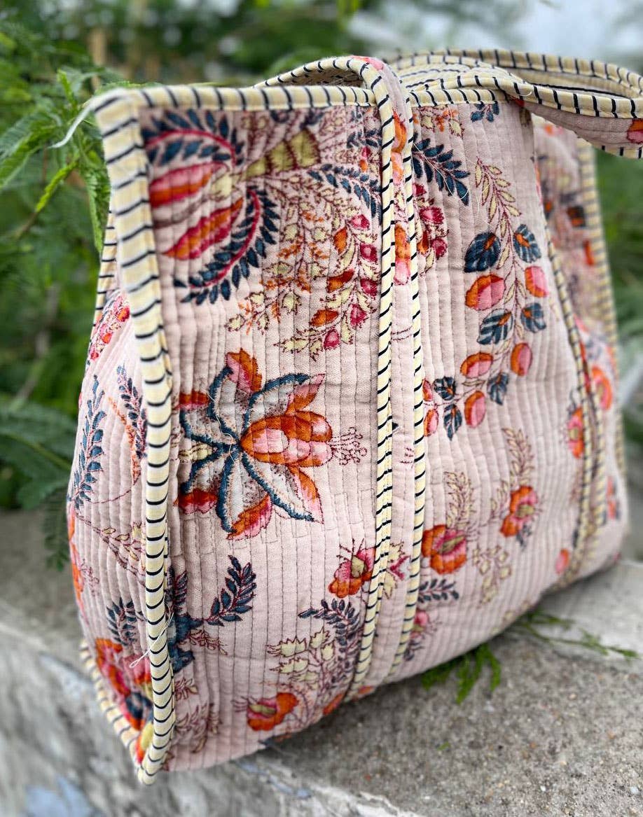 Party Wear Block Printed Bag Velvet Quilted Handmade Indian