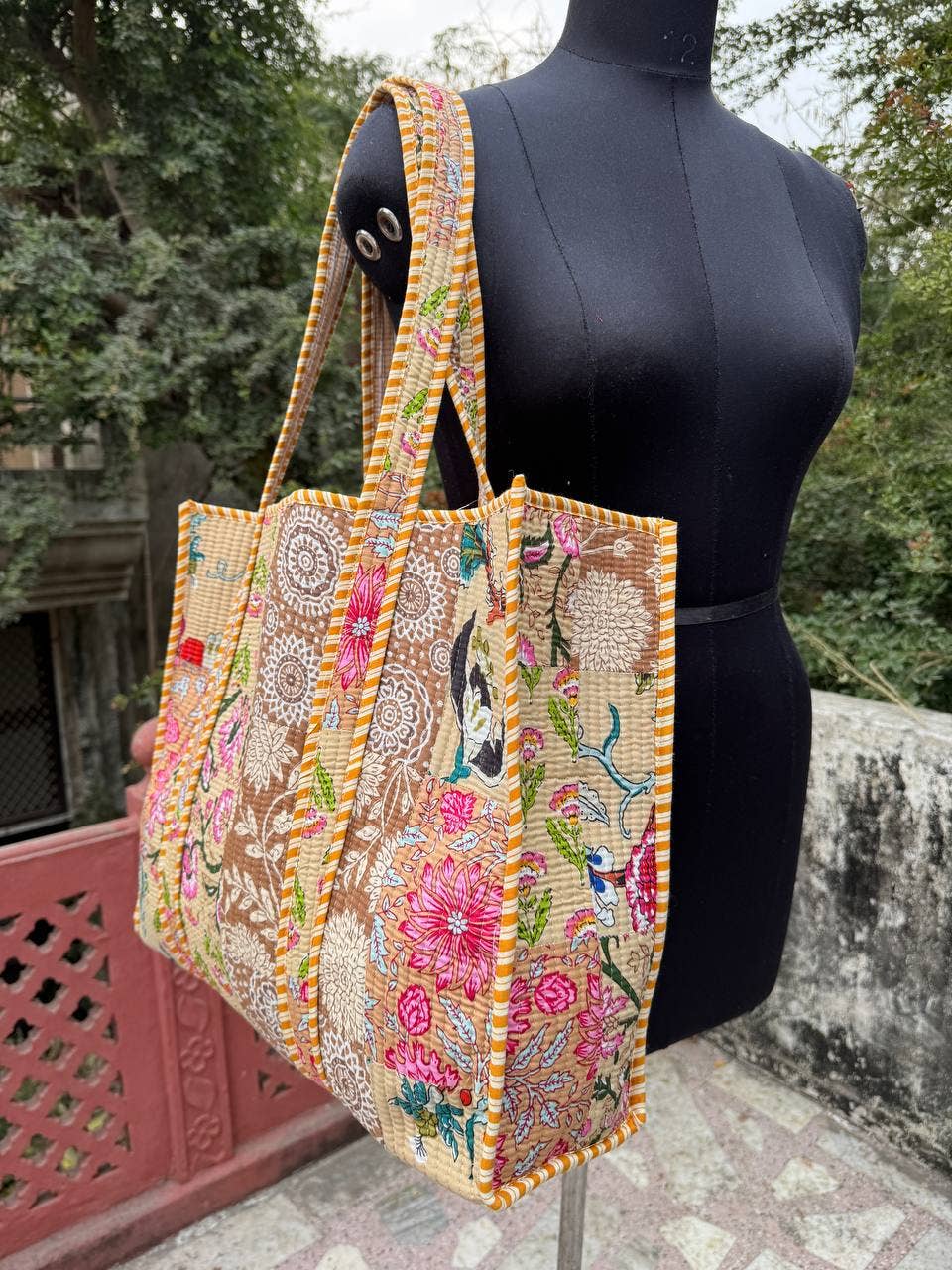 Grocery Shopping Bag Cotton Bag Floral Printed Patchwork Bag