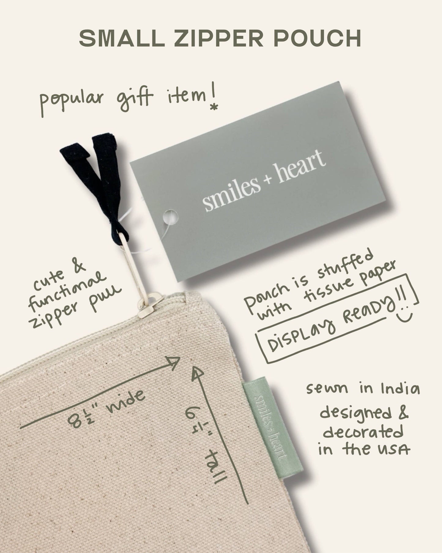 Love You Small Canvas Zipper Pouch