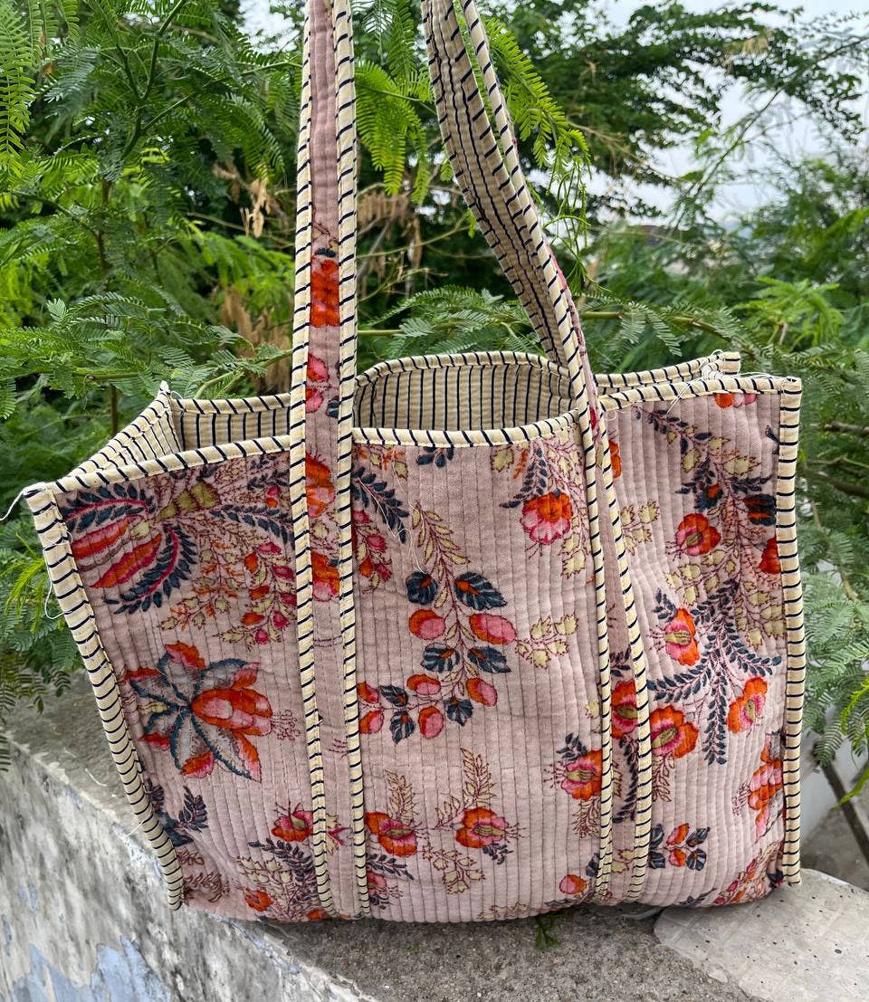 Party Wear Block Printed Bag Velvet Quilted Handmade Indian