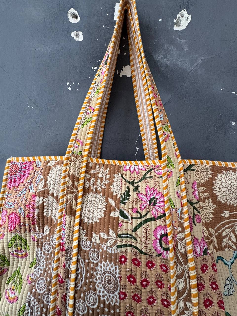 Grocery Shopping Bag Cotton Bag Floral Printed Patchwork Bag