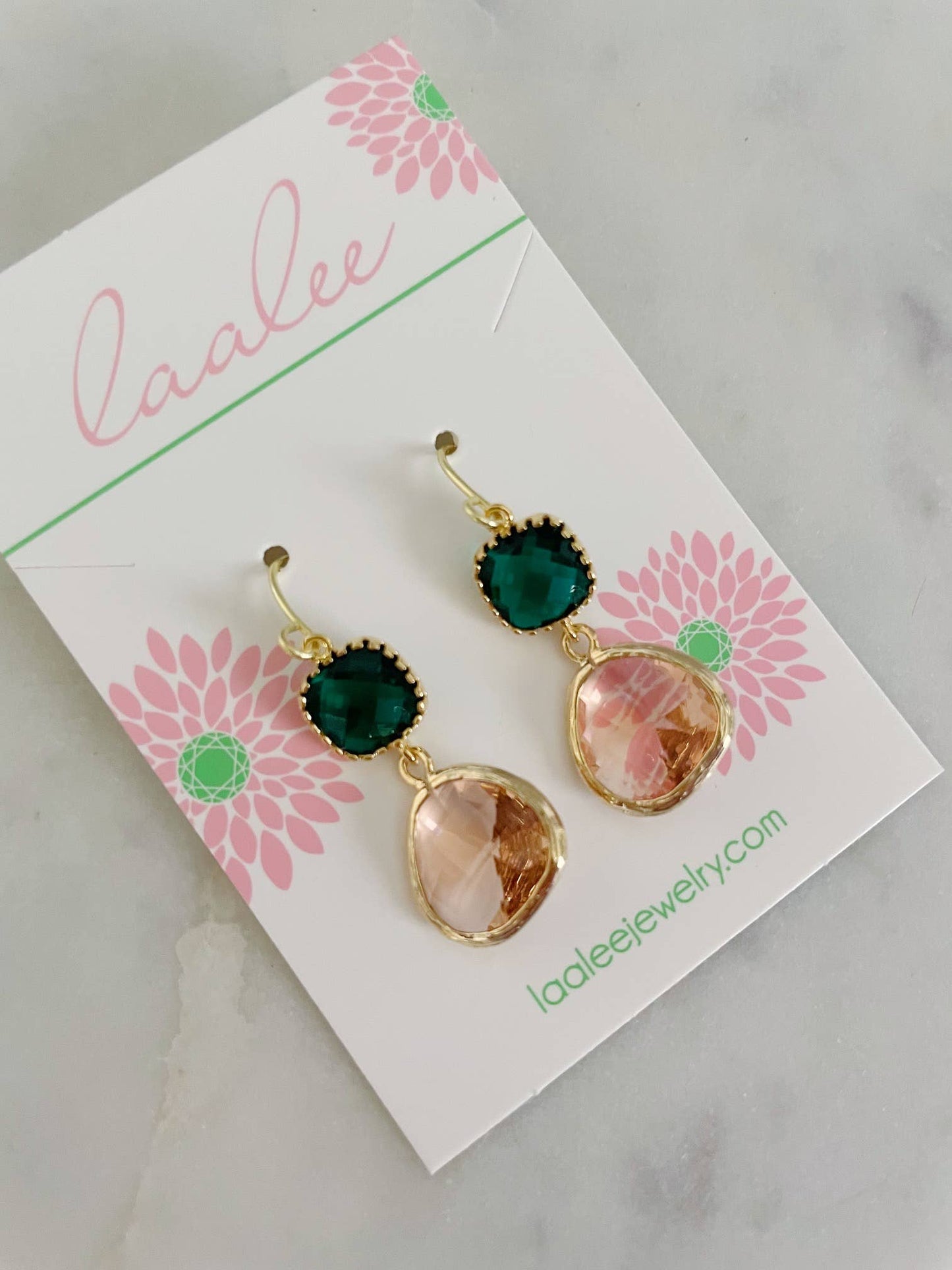 Gold Emerald Green Champagne Blush Earrings