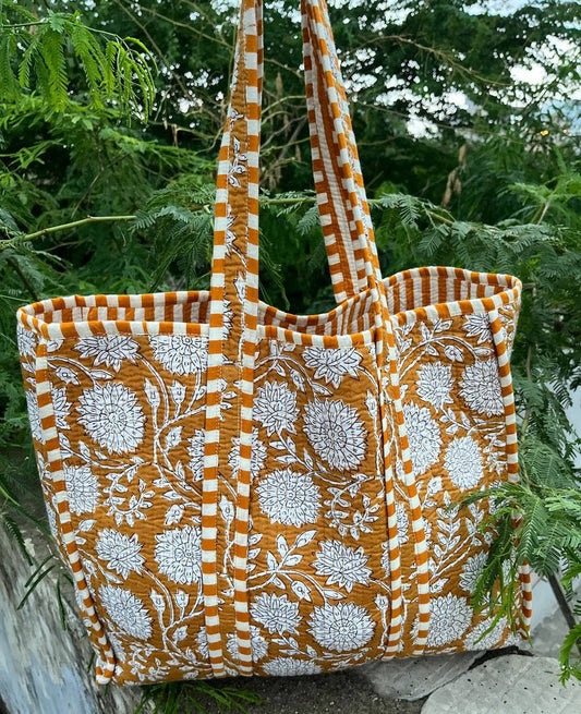 Colorful Travel Bag Floral Hand Block Printed Beautiful Bags