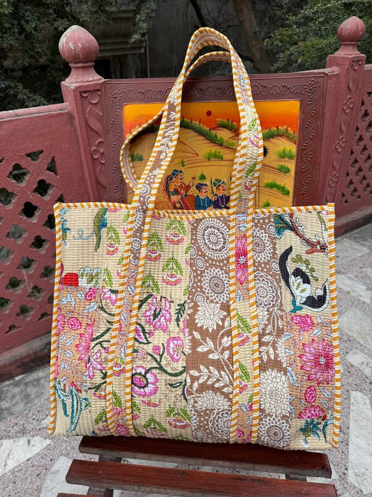 Grocery Shopping Bag Cotton Bag Floral Printed Patchwork Bag