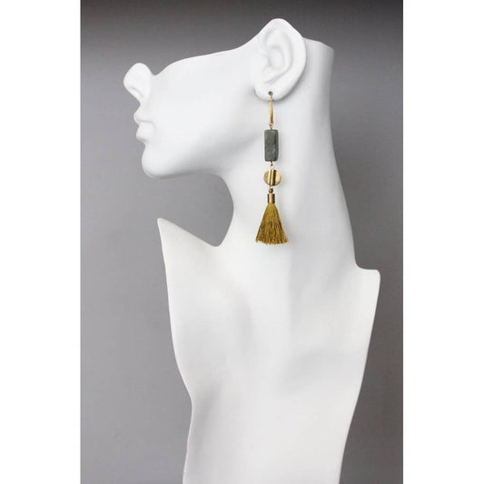 ATHE33 Jasper and silk tassel earrings
