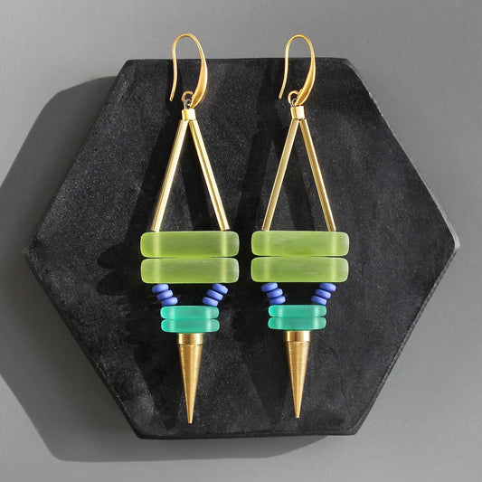 KYLE77 green and cobalt spike earrings