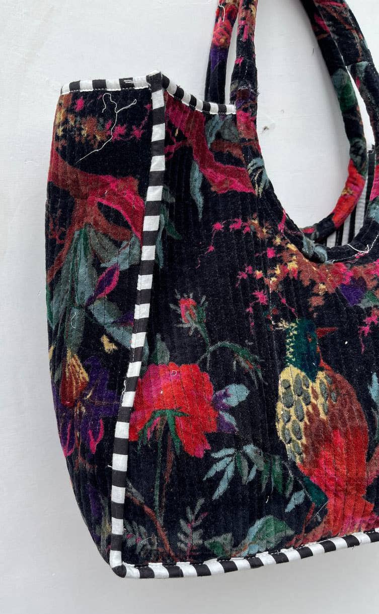 Bird Printed Velvet Cotton Bag Tote Bag Travel Bag For Women